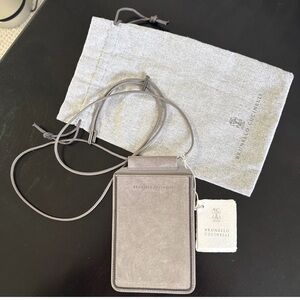 Brunello Cucinelli Taupe Leather Crossbody Phone Bag
